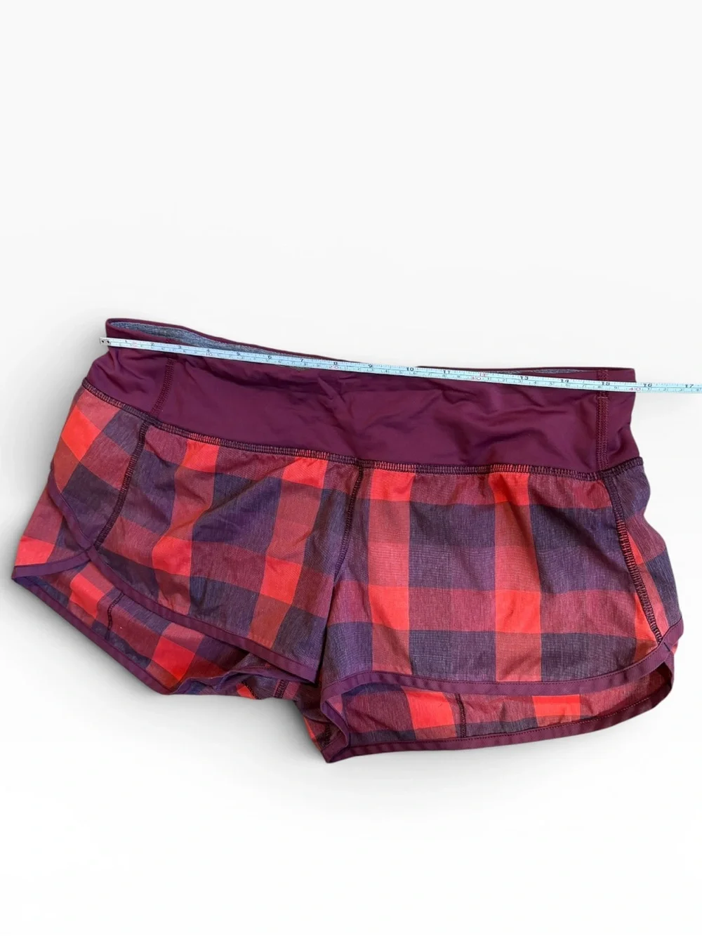 Lululemon Run Times Shorts – Women’s Size 10 – Red Plaid Running Athletic Shorts